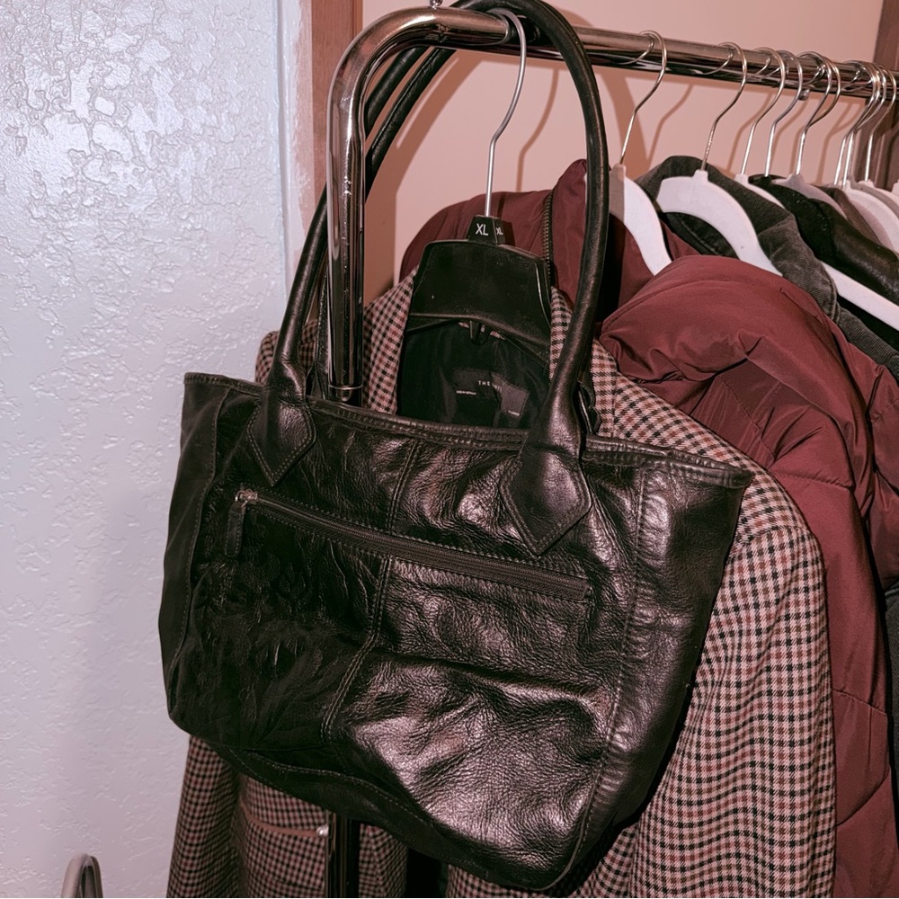 Black Leather Picard Tote Bag